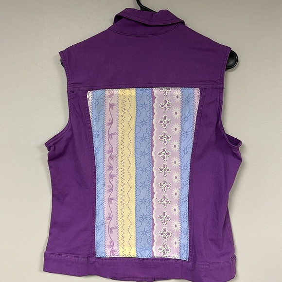 Upcycled Handcrafted Denim Vest Hawaiian Tropical Rainforest design Size L - Picture 2 of 8